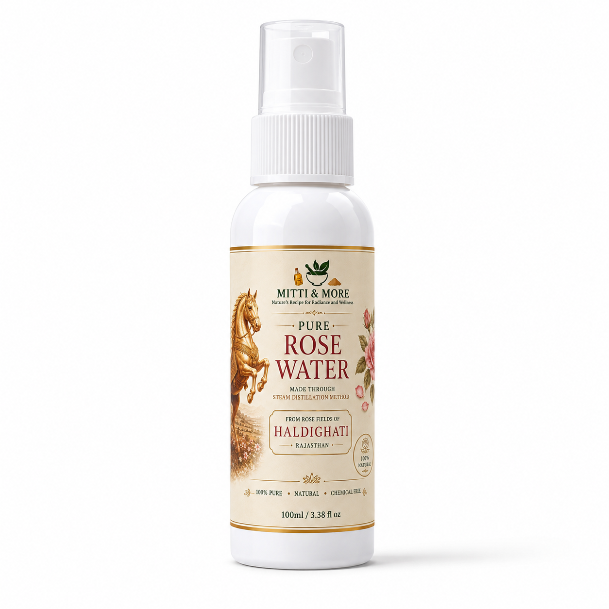 MITTI & MORE Rose Water – 100 ml | Traditionally Distilled in Haldighati, Rajasthan